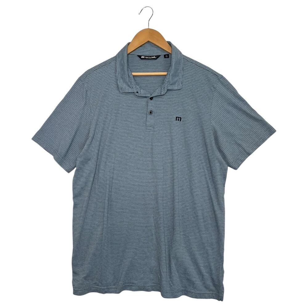 TravisMathew Polo Shirt Mens 2XL Blue Striped Golf Casual Performance Outdoor